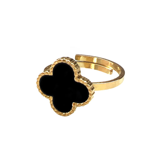 Goud met bordeaux rood klaver ring.